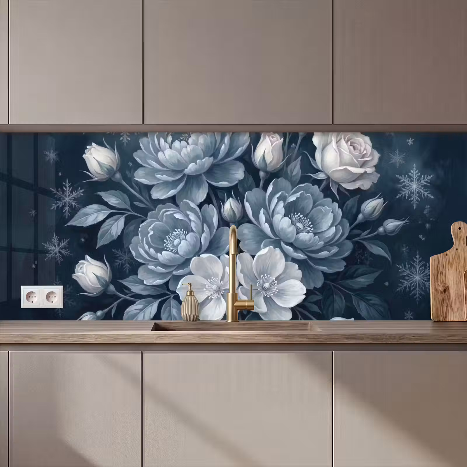 Kitchen splashback - Flowers - Bouquet - Winter - Abstract - Blue — 1
