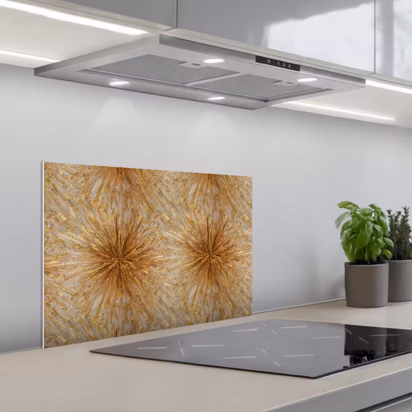 Kitchen splashback for hob - Explosion - Abstract - Gold - White — 1