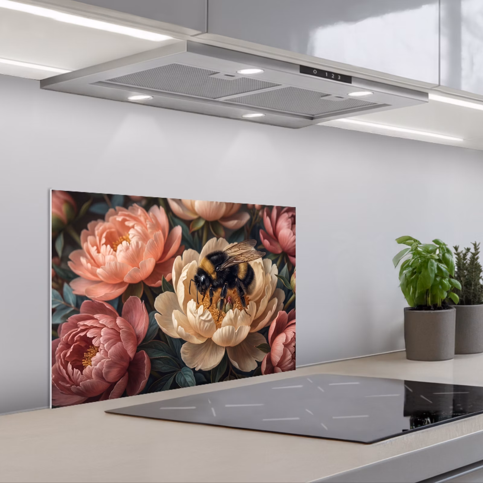 Kitchen splashback for hob - Flowers - Insects - Nature - Pink — 1