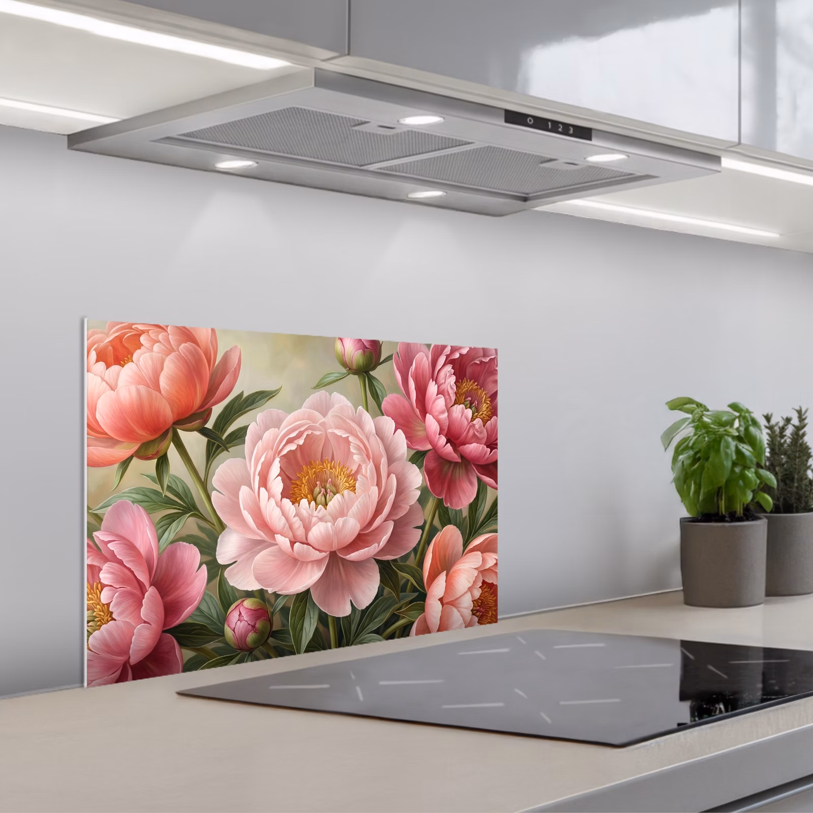 Kitchen splashback for hob - Flowers - Pink - Classic - Detailed - Nature — 1