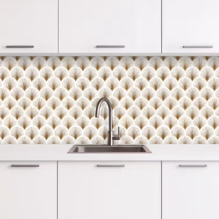 Kitchen splashback - Fans - Art Deco - Elegant - Gold - White — 4