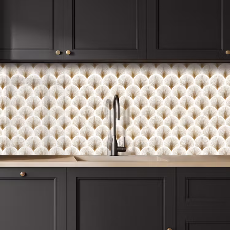 Kitchen splashback - Fans - Art Deco - Elegant - Gold - White — 6