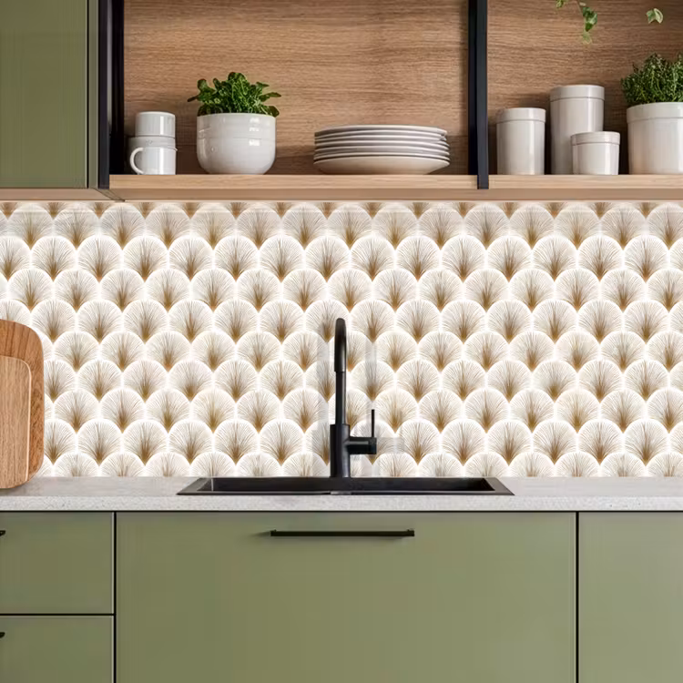 Kitchen splashback - Fans - Art Deco - Elegant - Gold - White — 8