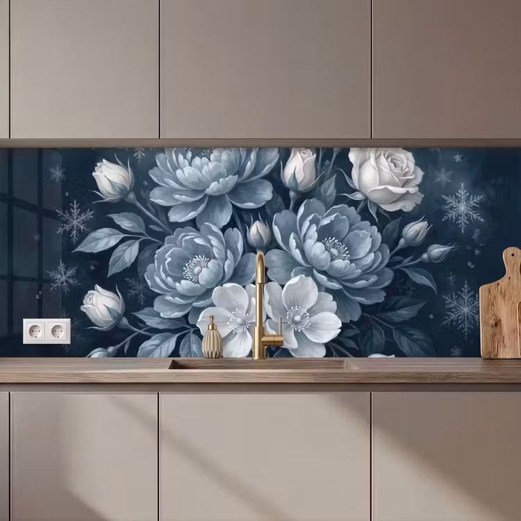 Kitchen splashback - Flowers - Bouquet - Winter - Abstract - Blue — 1