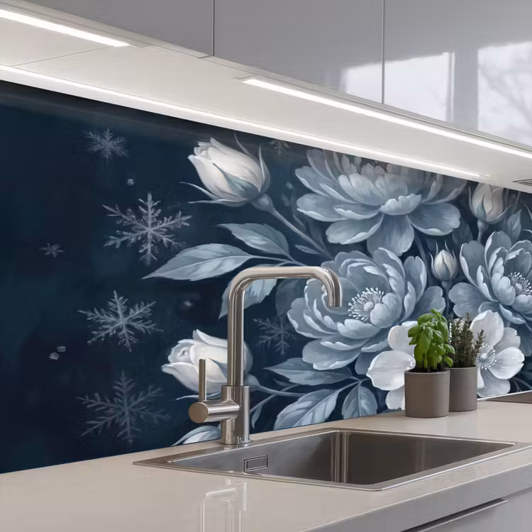 Kitchen splashback - Flowers - Bouquet - Winter - Abstract - Blue — 2