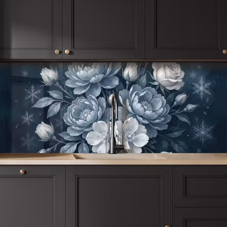 Kitchen splashback - Flowers - Bouquet - Winter - Abstract - Blue — 6