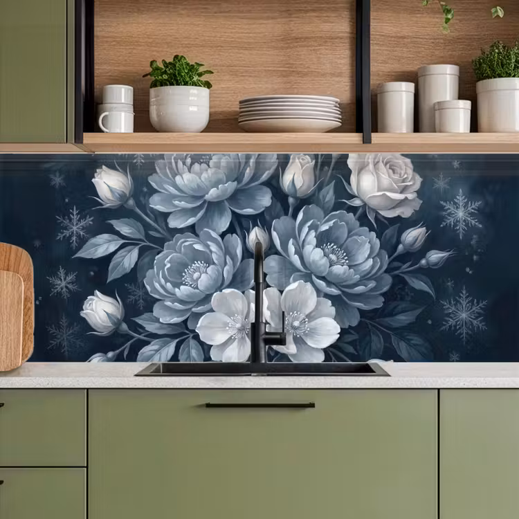 Kitchen splashback - Flowers - Bouquet - Winter - Abstract - Blue — 8