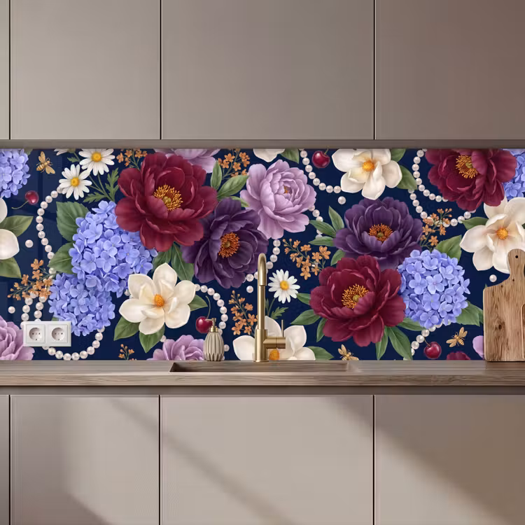 Kitchen splashback - Flowers - Pearls - Decor - Modern - Blue — 1