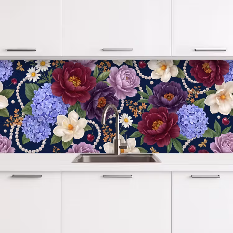 Kitchen splashback - Flowers - Pearls - Decor - Modern - Blue — 4
