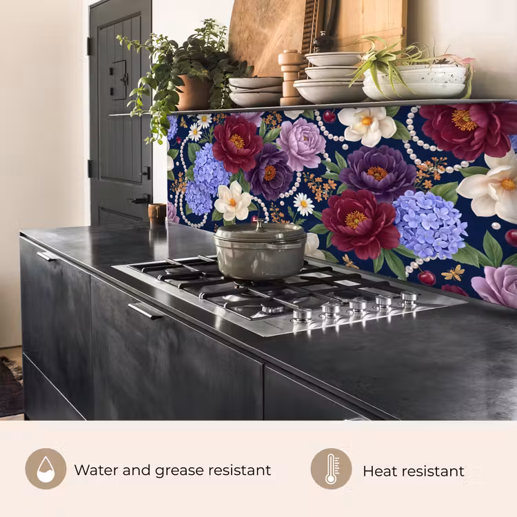 Kitchen splashback - Flowers - Pearls - Decor - Modern - Blue — 5