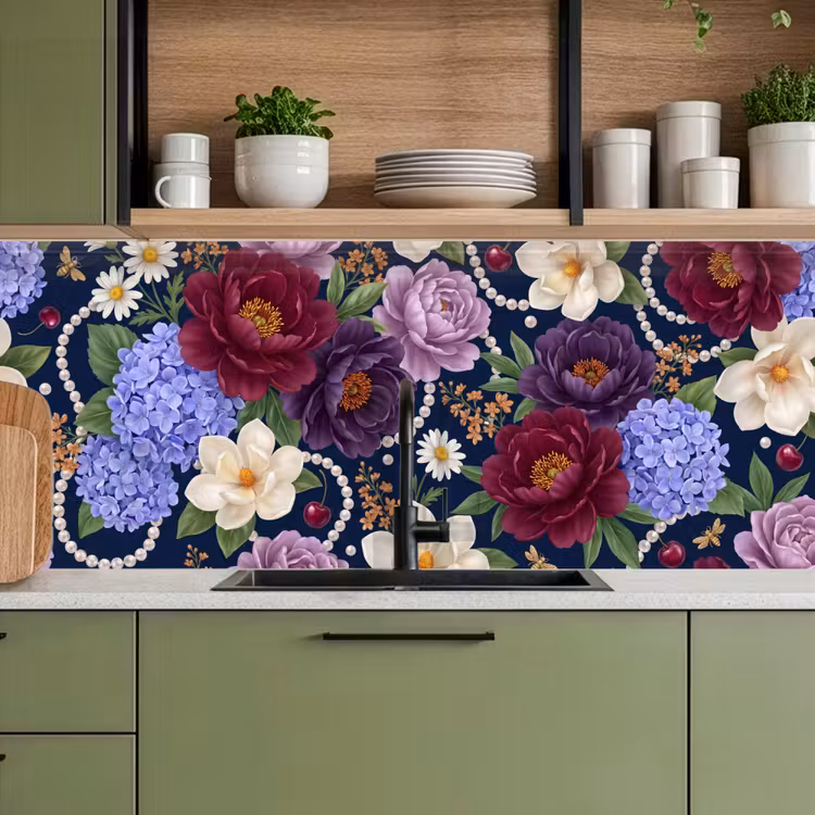 Kitchen splashback - Flowers - Pearls - Decor - Modern - Blue — 8