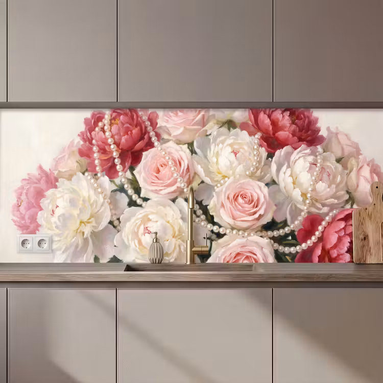 Kitchen splashback - Flowers - Pearls - Romance - Classic - Pink — 1