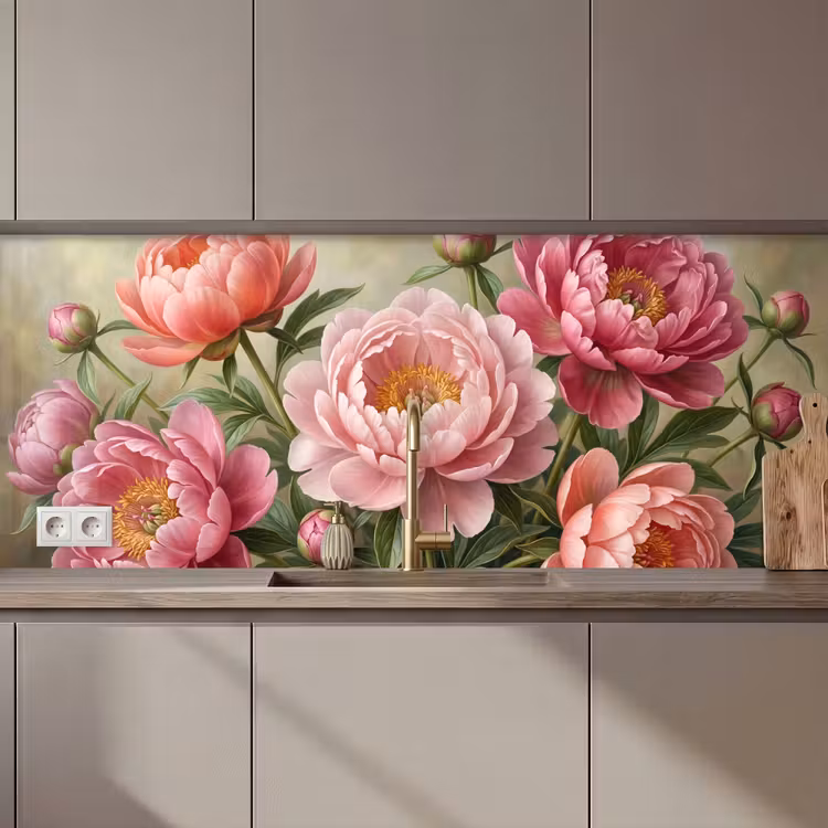 Kitchen splashback - Flowers - Pink - Classic - Detailed - Nature — 1