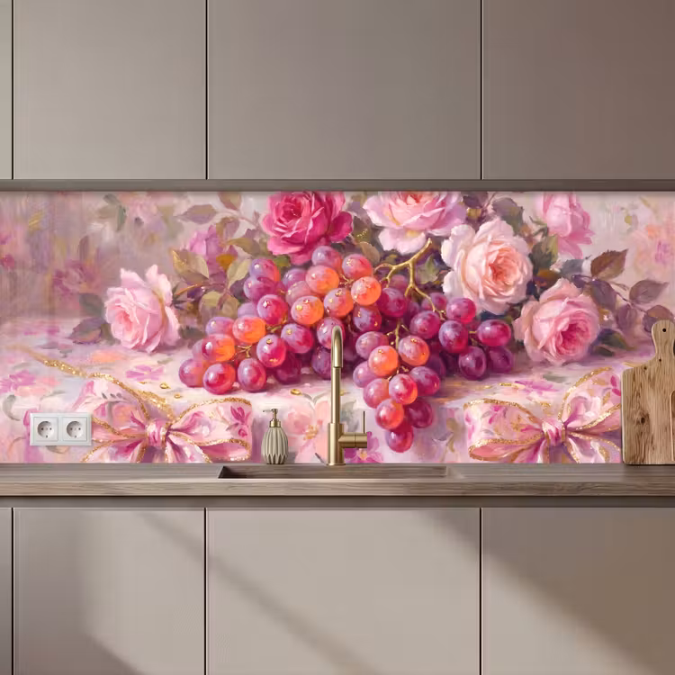 Kitchen splashback - Food - Flowers - Still Life - Pink - Gold — 1