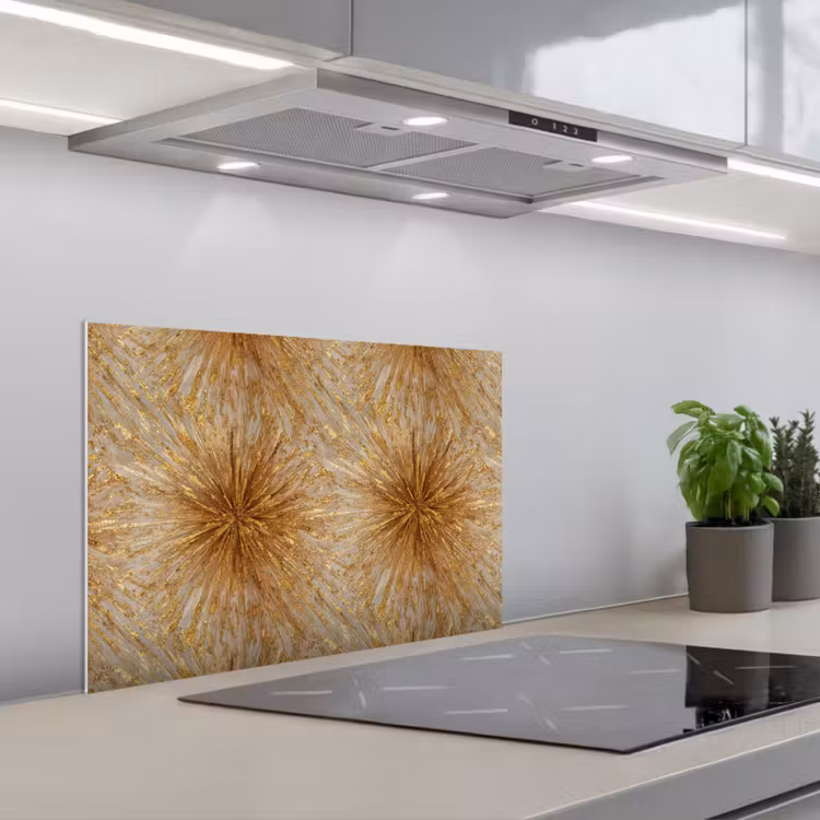 Kitchen splashback for hob - Explosion - Abstract - Gold - White — 1