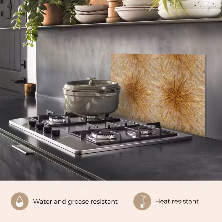 Kitchen splashback for hob - Explosion - Abstract - Gold - White — 2
