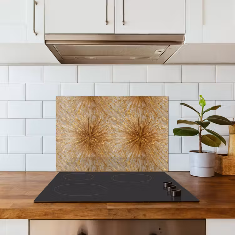 Kitchen splashback for hob - Explosion - Abstract - Gold - White — 3