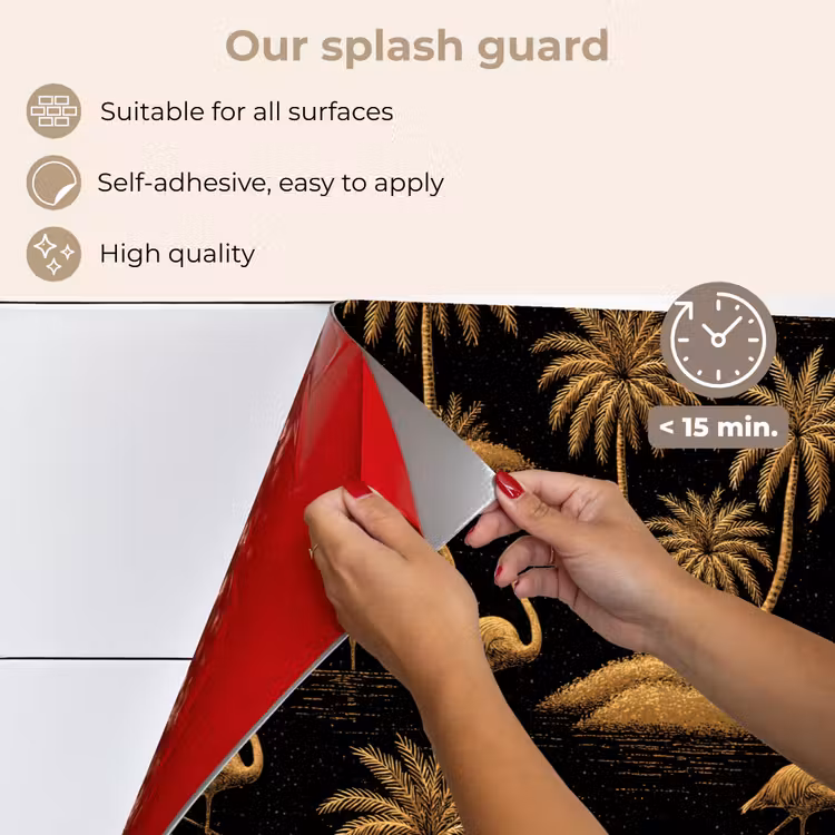 Kitchen splashback for hob - Flamingo - Palm Trees - Tropical - Gold - Black — 4
