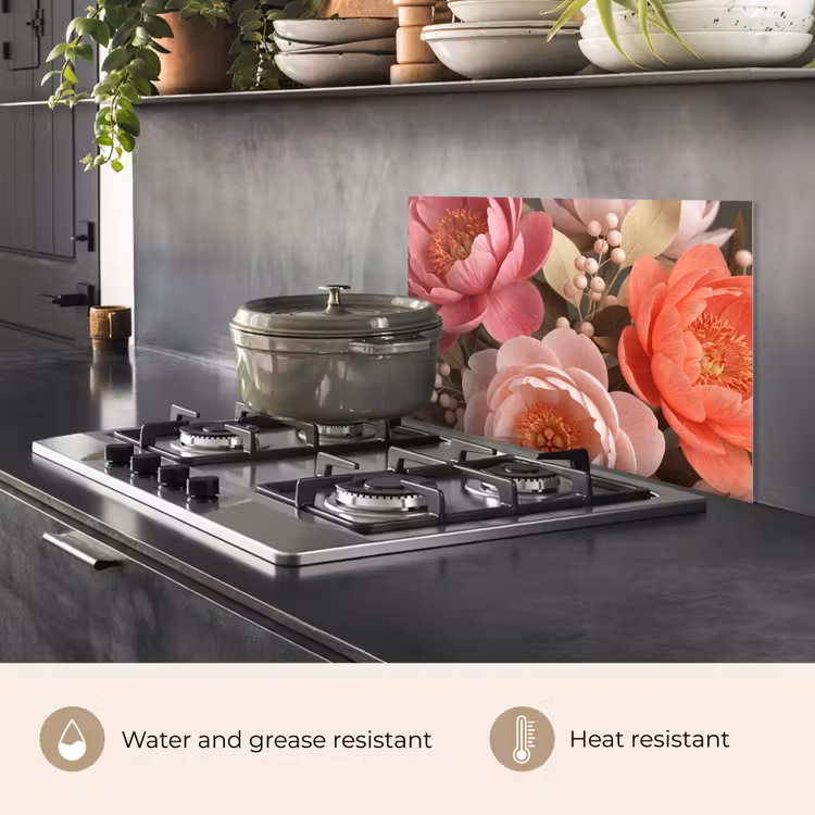 Kitchen splashback for hob - Flowers - Blossoms - Soft - Coral - Decoration — 2