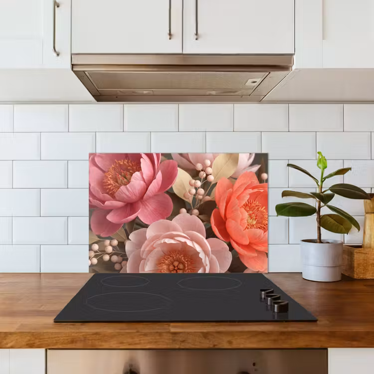 Kitchen splashback for hob - Flowers - Blossoms - Soft - Coral - Decoration — 3