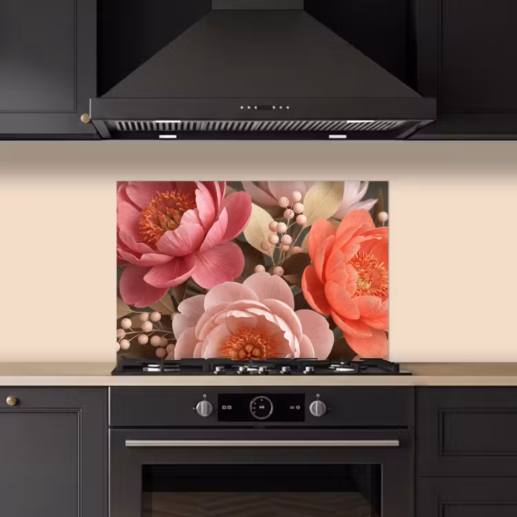 Kitchen splashback for hob - Flowers - Blossoms - Soft - Coral - Decoration — 5