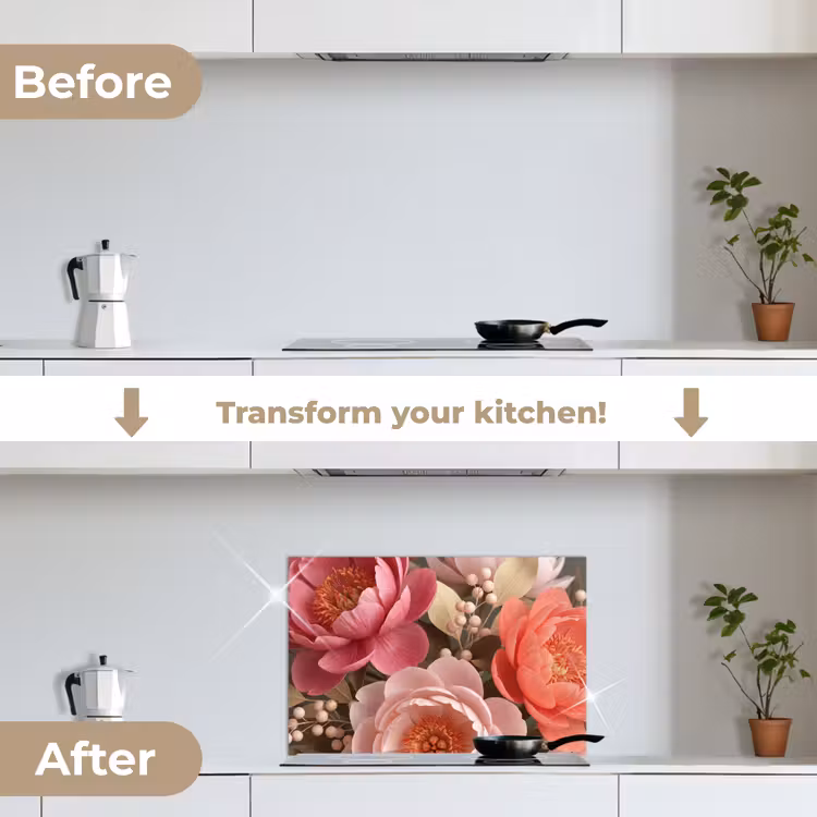 Kitchen splashback for hob - Flowers - Blossoms - Soft - Coral - Decoration — 7