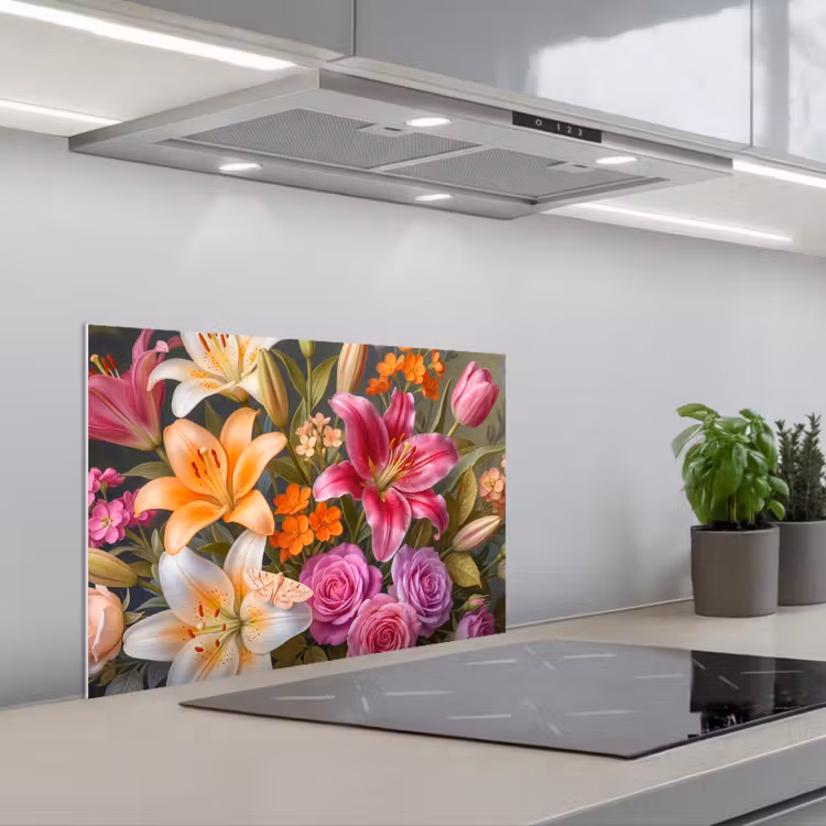 Kitchen splashback for hob - Flowers - Bouquet - Nature - Colorful - Modern — 1