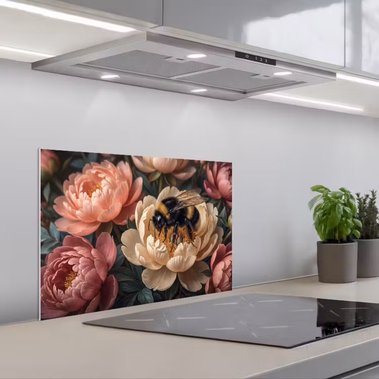Kitchen splashback for hob - Flowers - Insects - Nature - Pink — 1