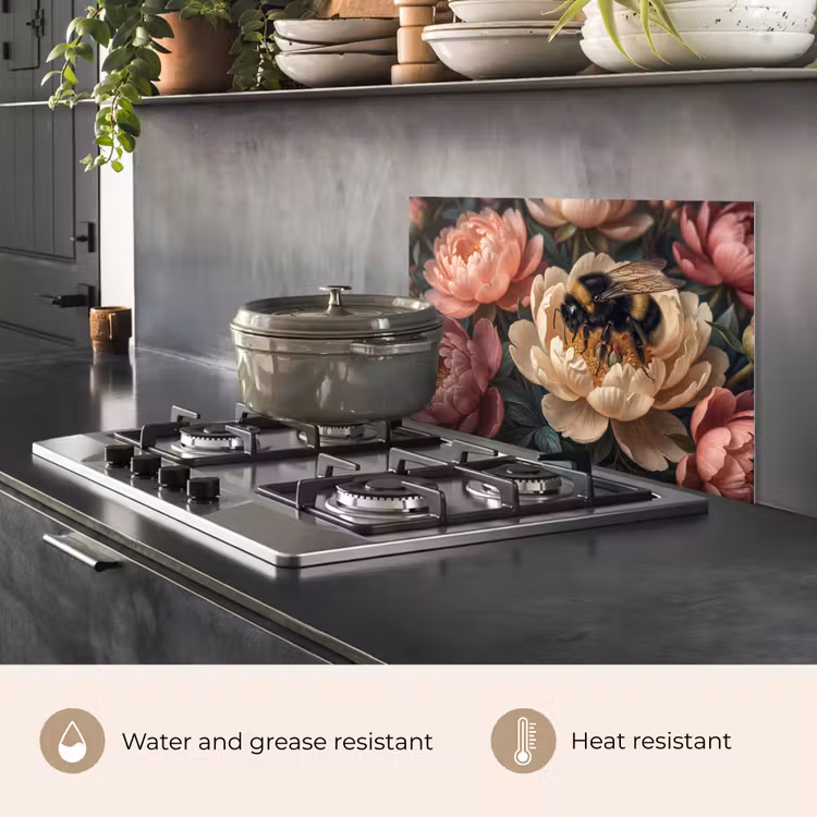 Kitchen splashback for hob - Flowers - Insects - Nature - Pink — 2