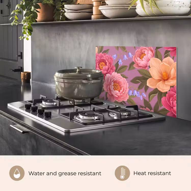 Kitchen splashback for hob - Flowers - Pattern - Illustration - Pink — 2