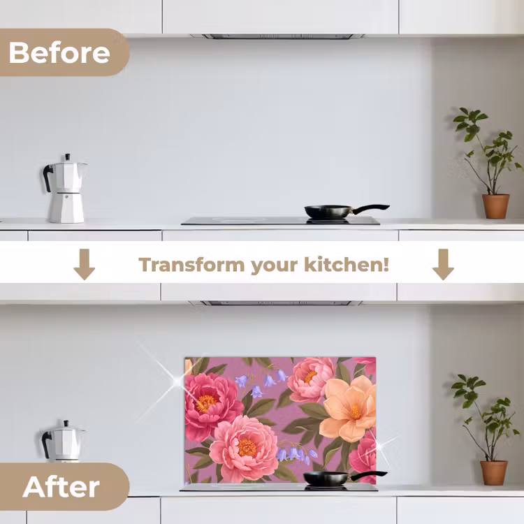Kitchen splashback for hob - Flowers - Pattern - Illustration - Pink — 7