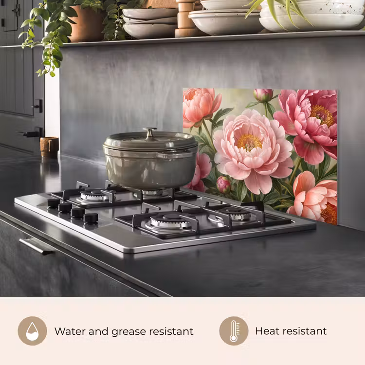Kitchen splashback for hob - Flowers - Pink - Classic - Detailed - Nature — 2