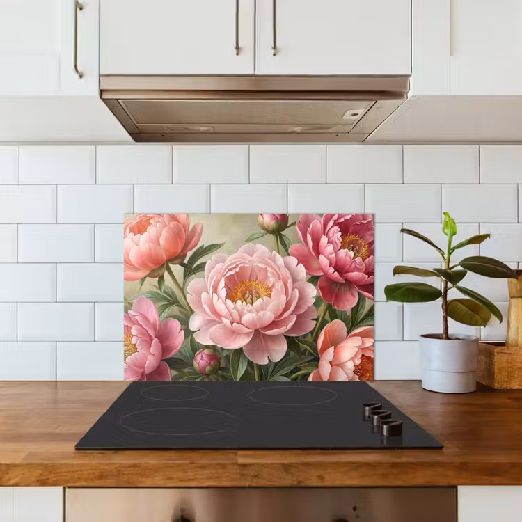 Kitchen splashback for hob - Flowers - Pink - Classic - Detailed - Nature — 3