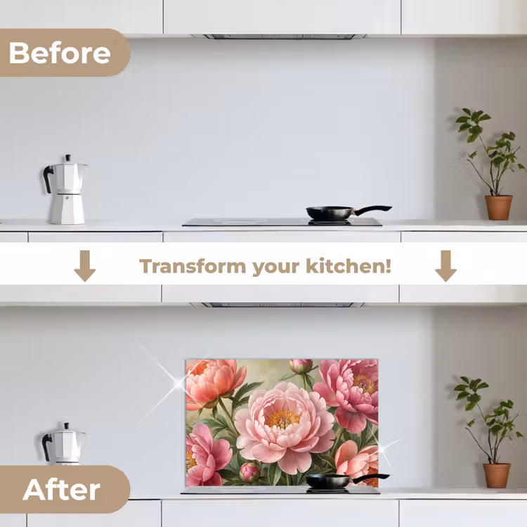 Kitchen splashback for hob - Flowers - Pink - Classic - Detailed - Nature — 7