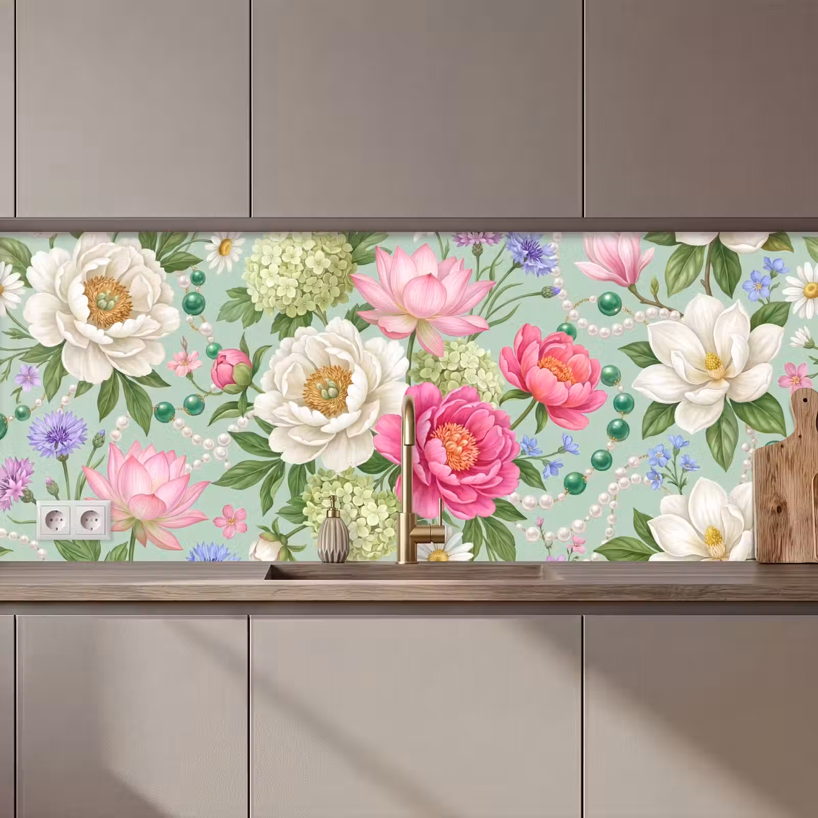 Kitchen splashback - Flowers - Pattern - Botanical - Green — 1