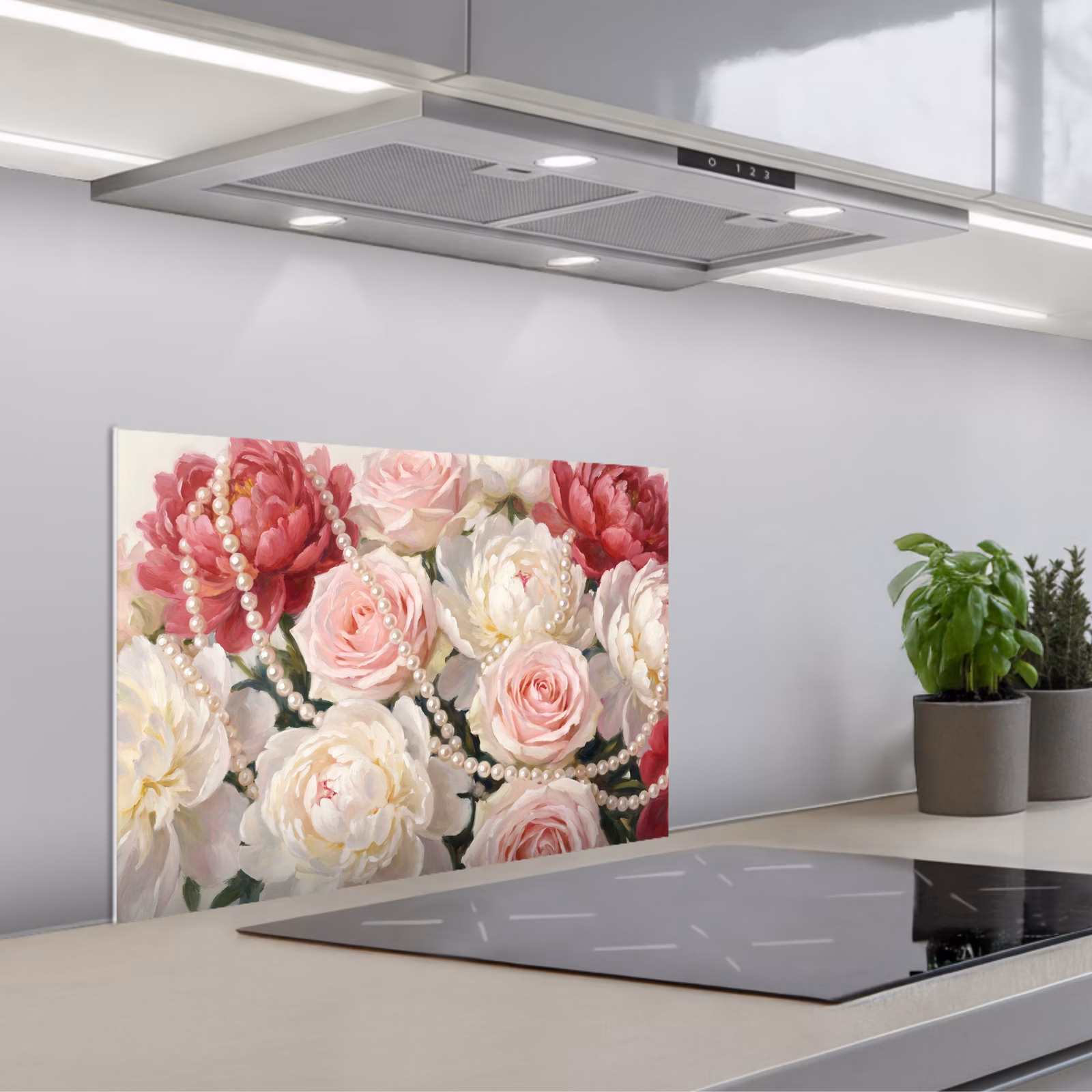 Kitchen splashback for hob - Flowers - Pearls - Romance - Classic - Pink — 1