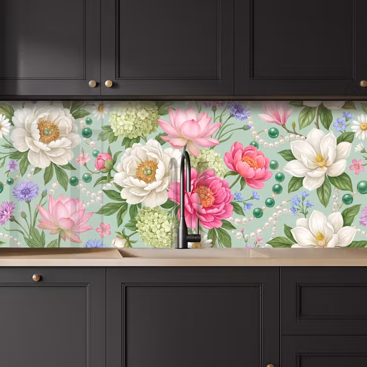 Kitchen splashback - Flowers - Pattern - Botanical - Green — 6