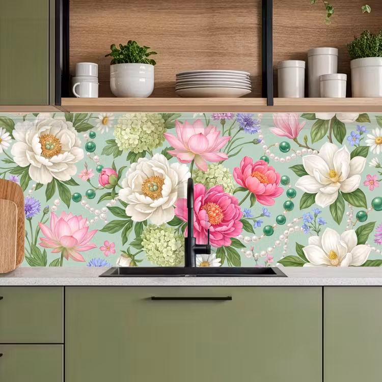 Kitchen splashback - Flowers - Pattern - Botanical - Green — 8