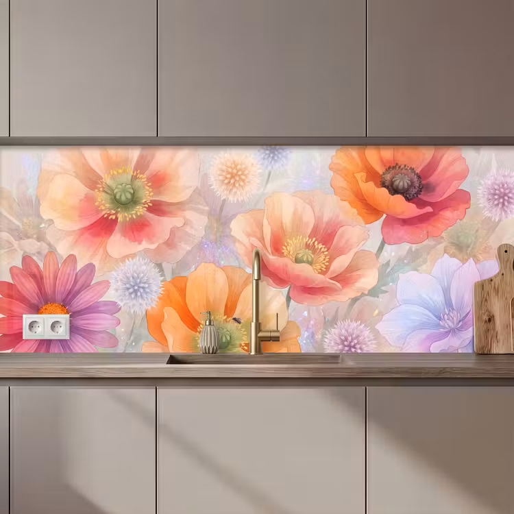 Kitchen splashback - Flowers - Watercolor - Nature - Modern - Colorful — 1