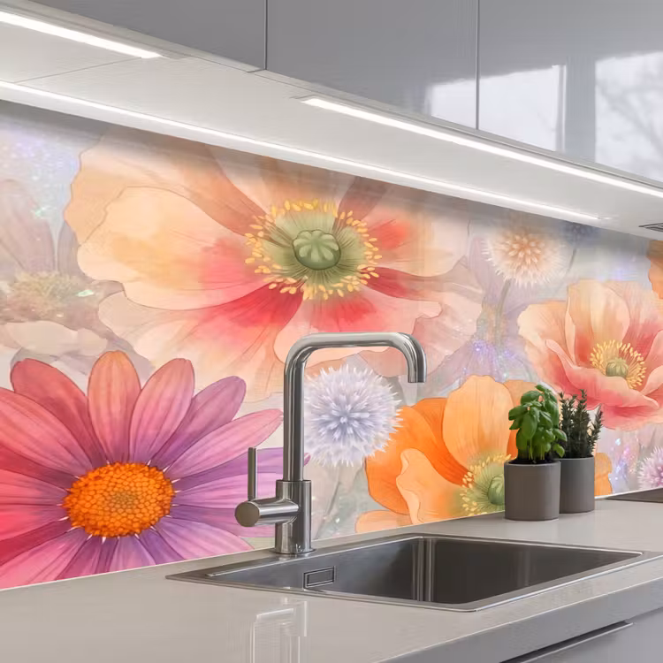 Kitchen splashback - Flowers - Watercolor - Nature - Modern - Colorful — 2