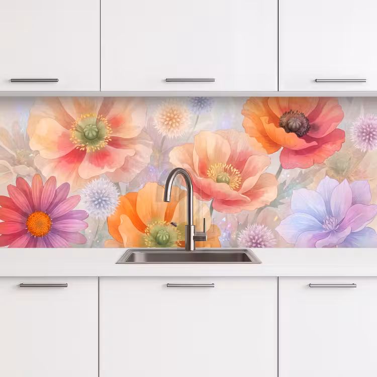 Kitchen splashback - Flowers - Watercolor - Nature - Modern - Colorful — 4
