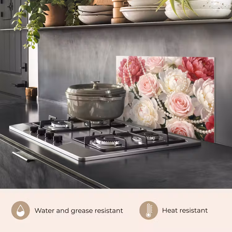 Kitchen splashback for hob - Flowers - Pearls - Romance - Classic - Pink — 2