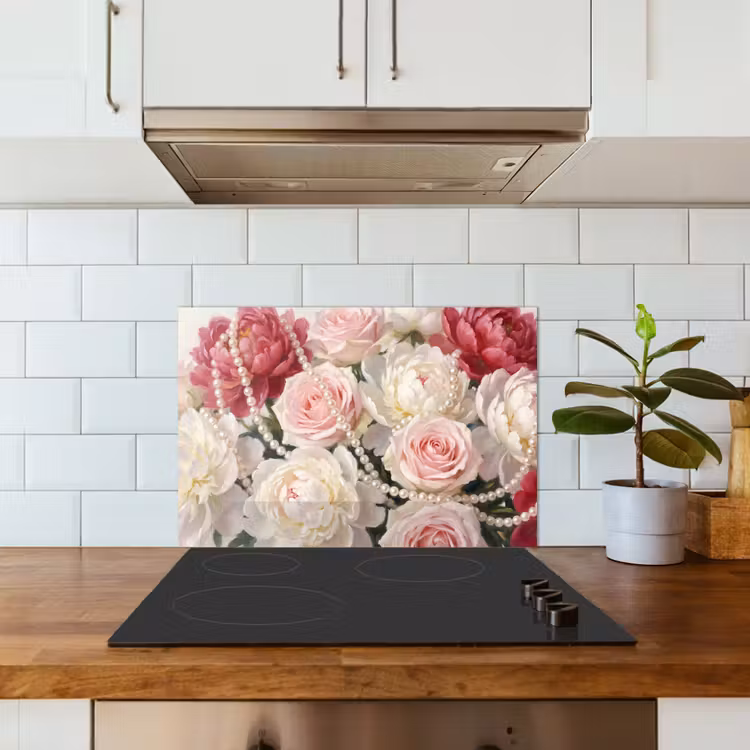 Kitchen splashback for hob - Flowers - Pearls - Romance - Classic - Pink — 3