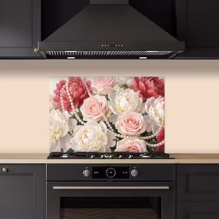 Kitchen splashback for hob - Flowers - Pearls - Romance - Classic - Pink — 5
