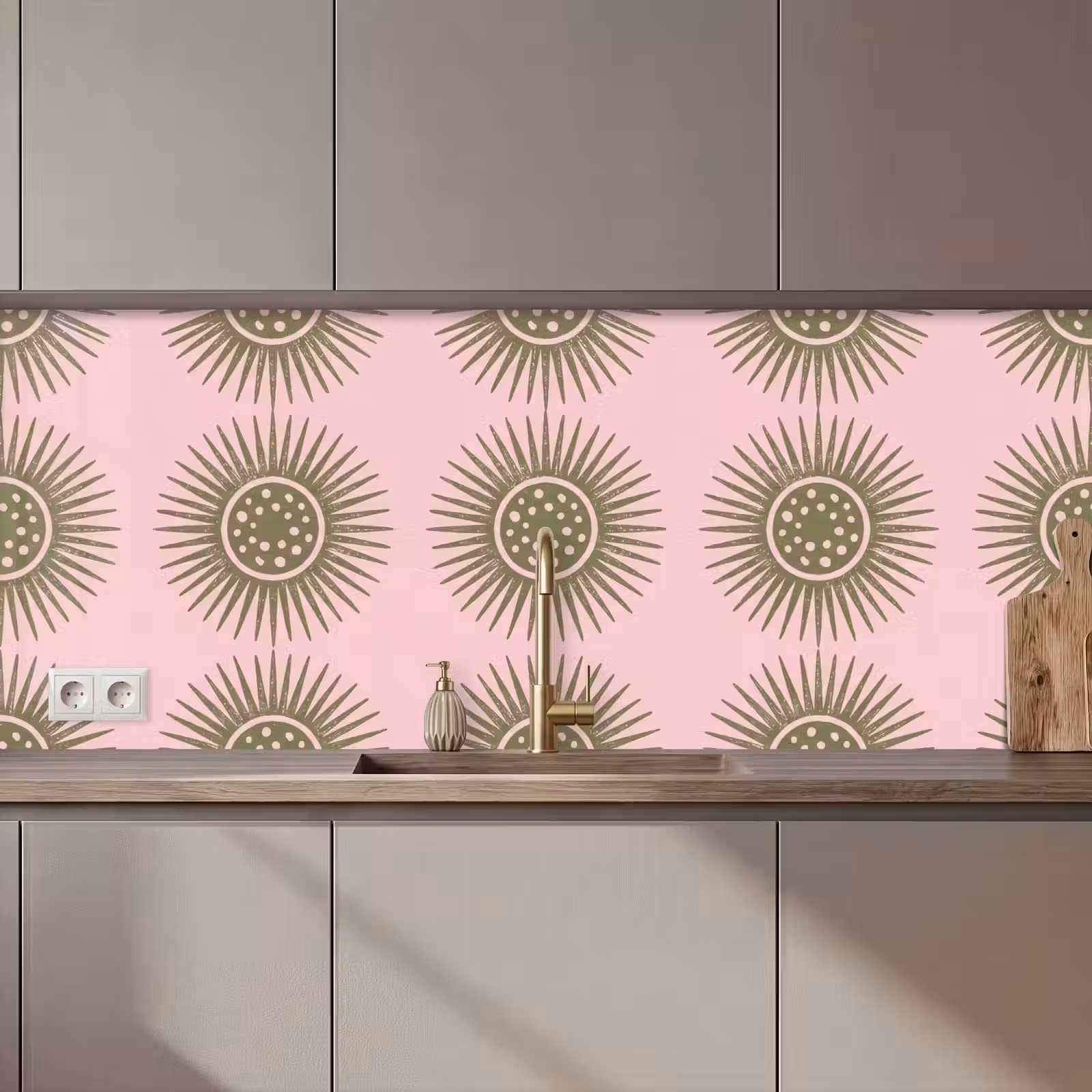 Kitchen splashback - Flowers - Pattern - Abstract - Pink - Green — 1