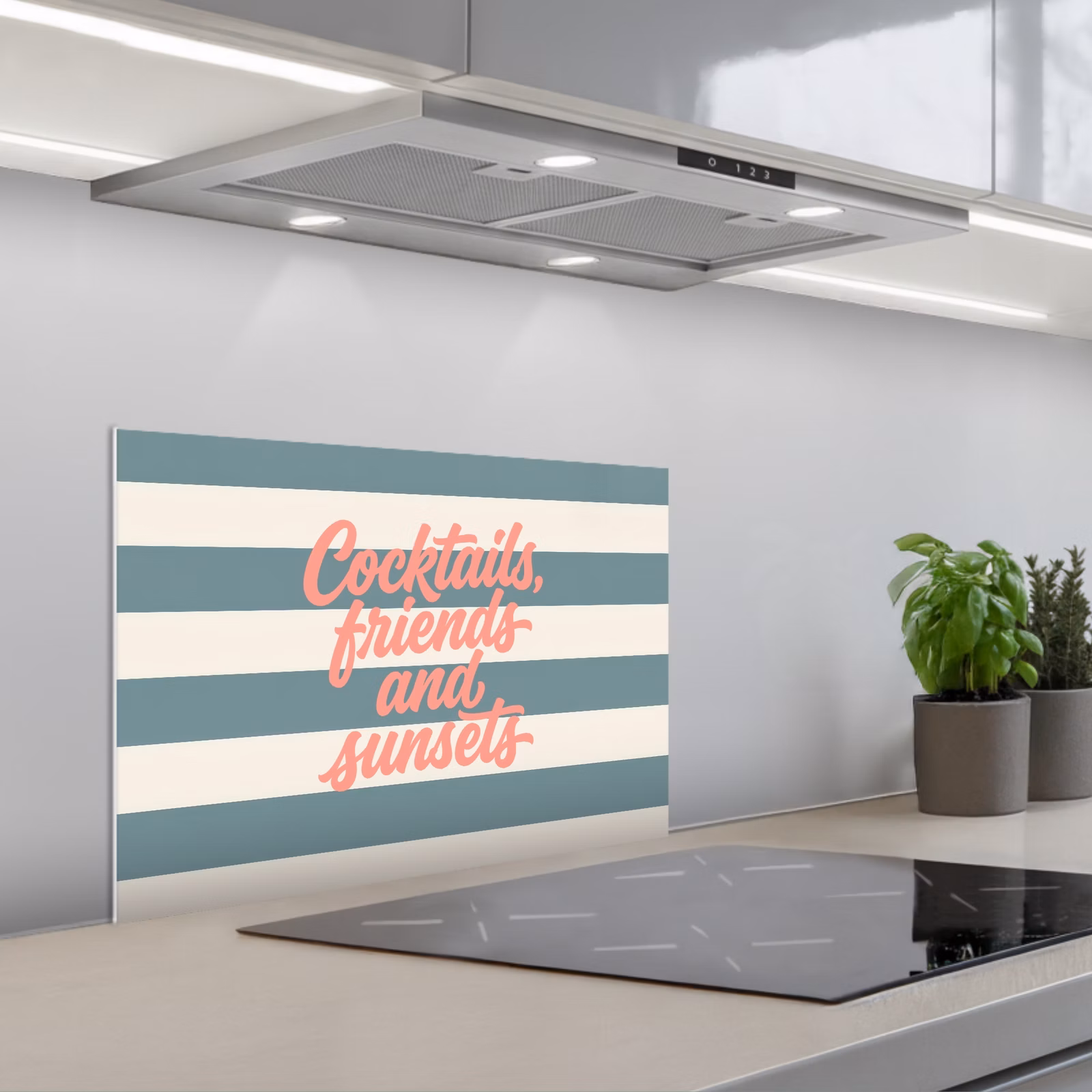 Kitchen splashback for hob - Cocktails - Stripes - Blue - Coral — 1