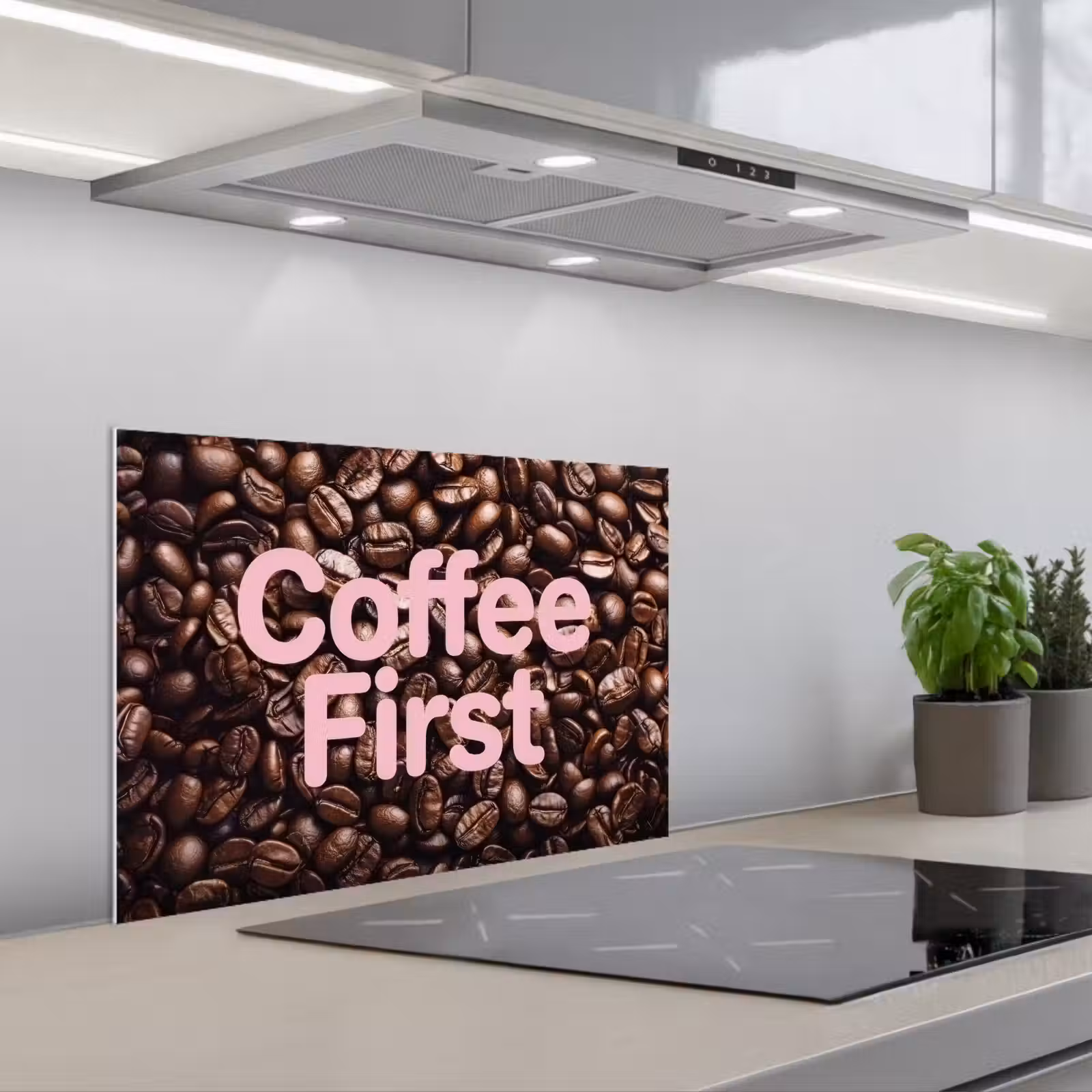 Kitchen splashback for hob - Coffee First - Coffee Beans - Pink — 1