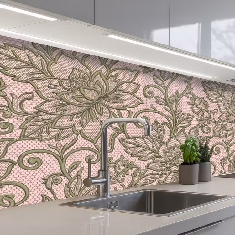 Kitchen splashback - Flowers - Lace - Pattern - Classic - Green — 2