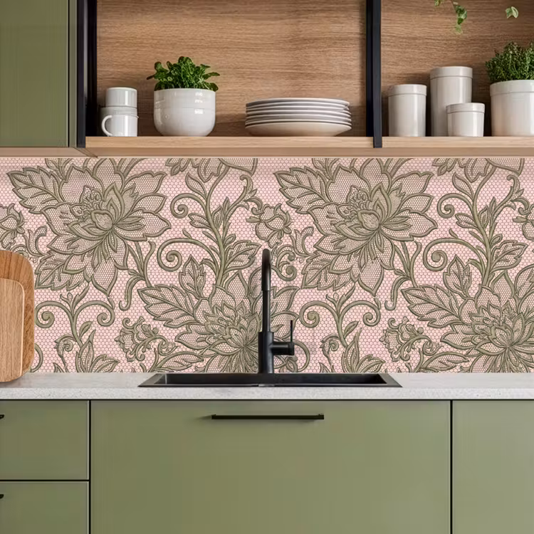 Kitchen splashback - Flowers - Lace - Pattern - Classic - Green — 8