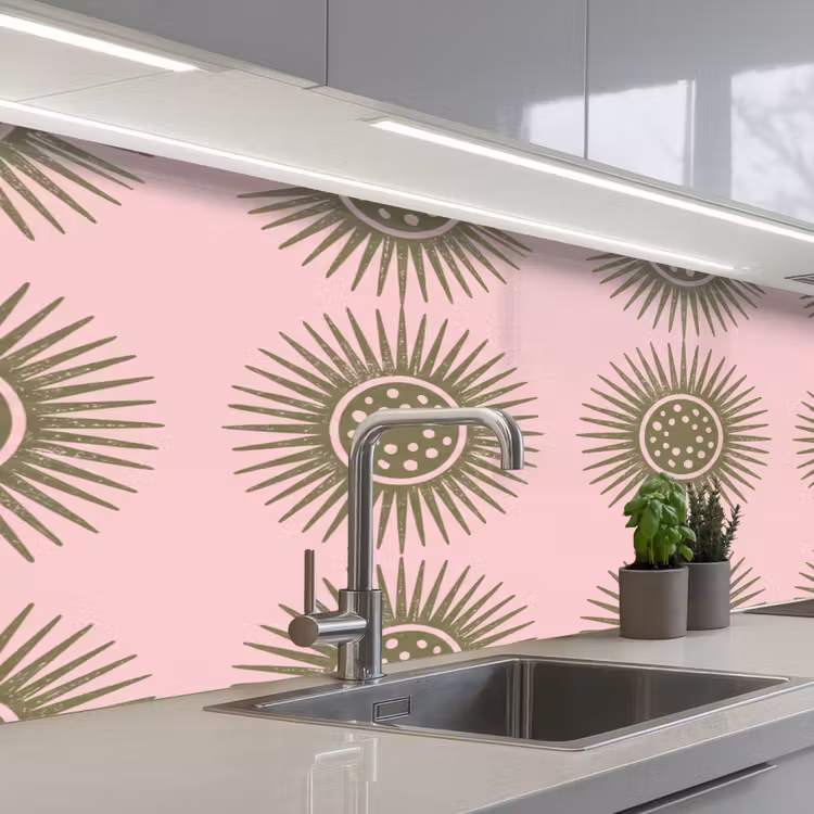 Kitchen splashback - Flowers - Pattern - Abstract - Pink - Green — 2